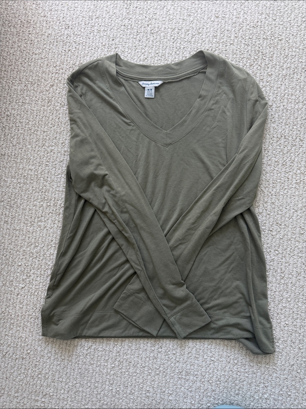 Tommy Bahama Olive Green V-Neck Long Sleeve Top